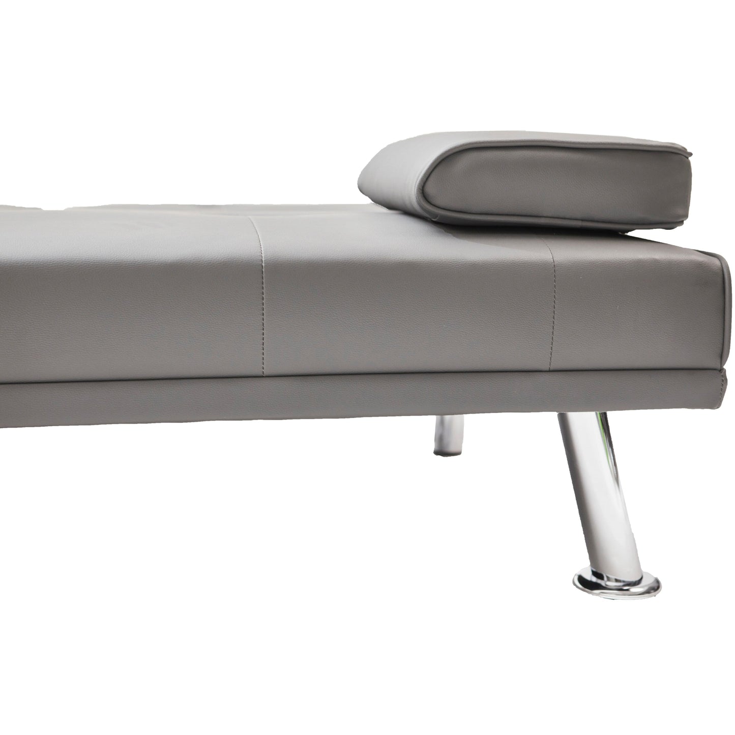 Canapé-lit causeuse en similicuir gris avec porte-gobelet