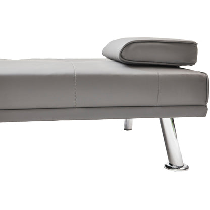 Canapé-lit causeuse en similicuir gris avec porte-gobelet