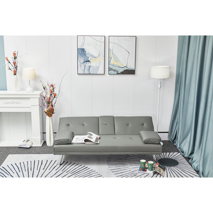 Canapé-lit causeuse en similicuir gris avec porte-gobelet