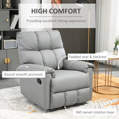 Fauteuil inclinable à bascule en similicuir gris avec base pivotante à 360°