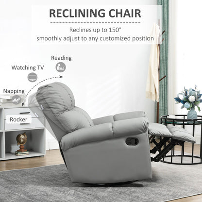 Fauteuil inclinable à bascule en similicuir gris avec base pivotante à 360°