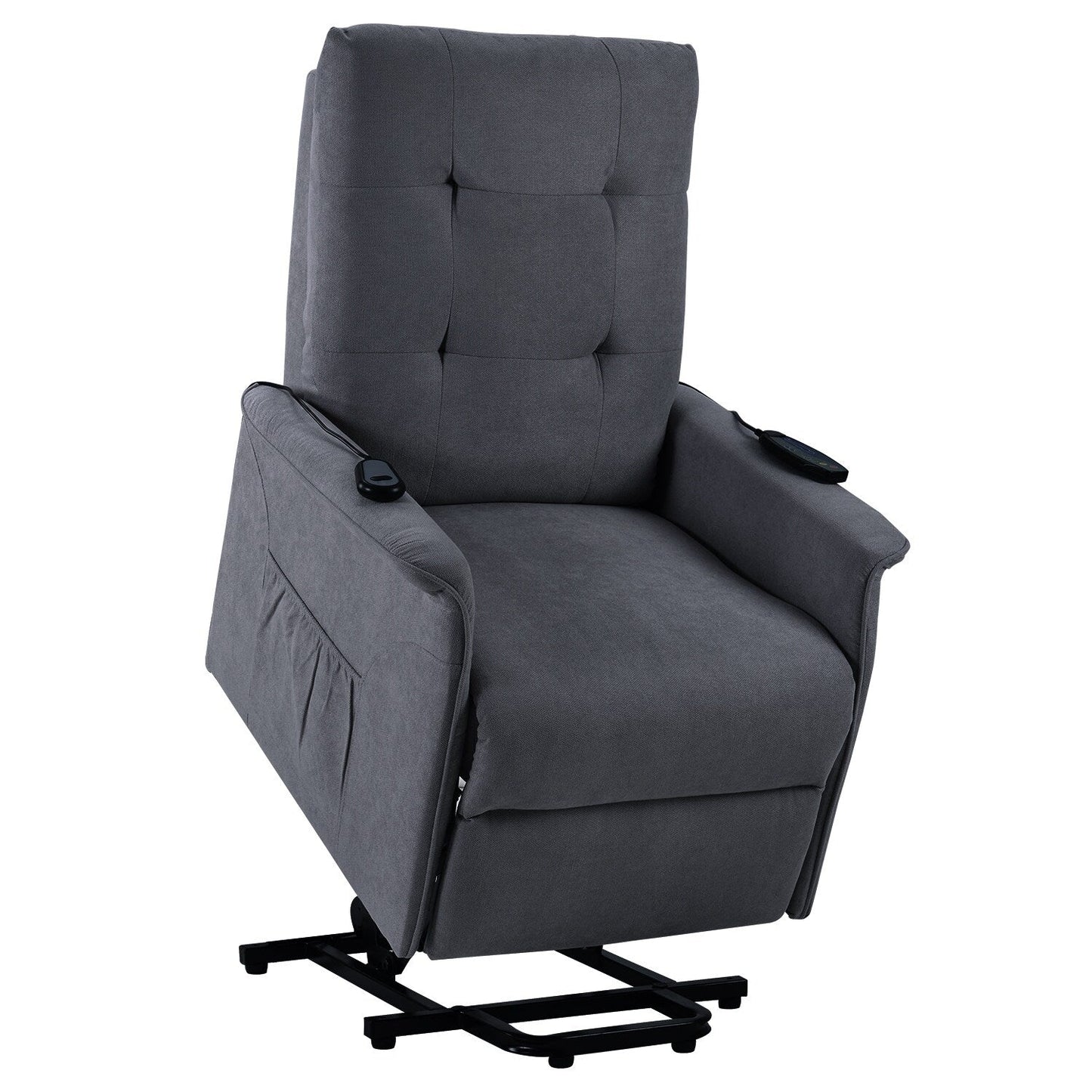 Fauteuil inclinable relevable gris pour personnes âgées avec massage réglable, coussin moelleux et télécommande