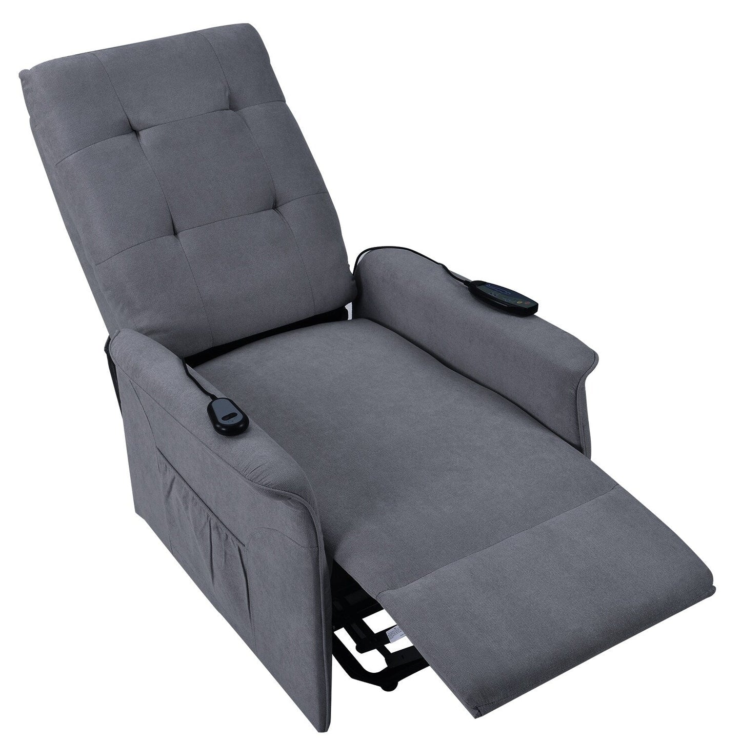 Fauteuil inclinable gris pour personnes âgées avec massage réglable, coussin moelleux et télécommande