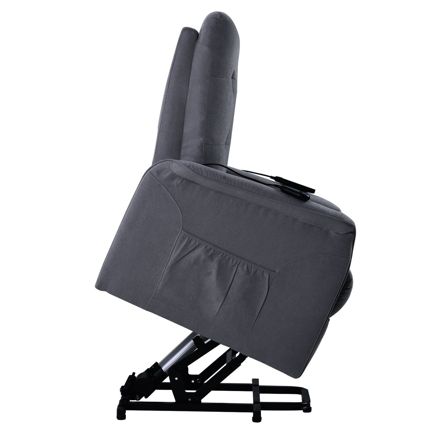 Fauteuil inclinable gris pour personnes âgées avec massage réglable, coussin moelleux et télécommande