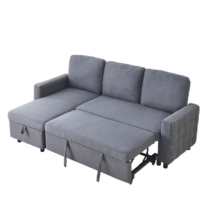 Canapé sectionnel en lin gris de 78,8 pouces avec méridienne réversible, compartiment de rangement et assise en mousse haute densité