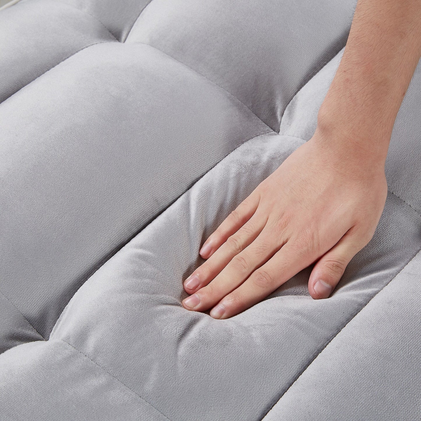 Canapé-lit convertible simple 3 en 1 en velours gris moderne 35,83 pouces avec dossier réglable et port de chargement USB pour le salon