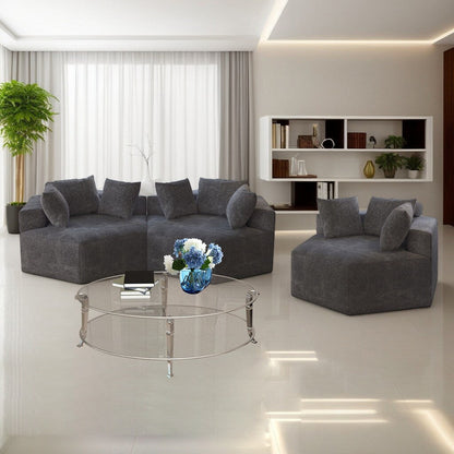 Canapé-lit simple gris moderne 54 en éponge chenille avec coussin de dossier pour salon