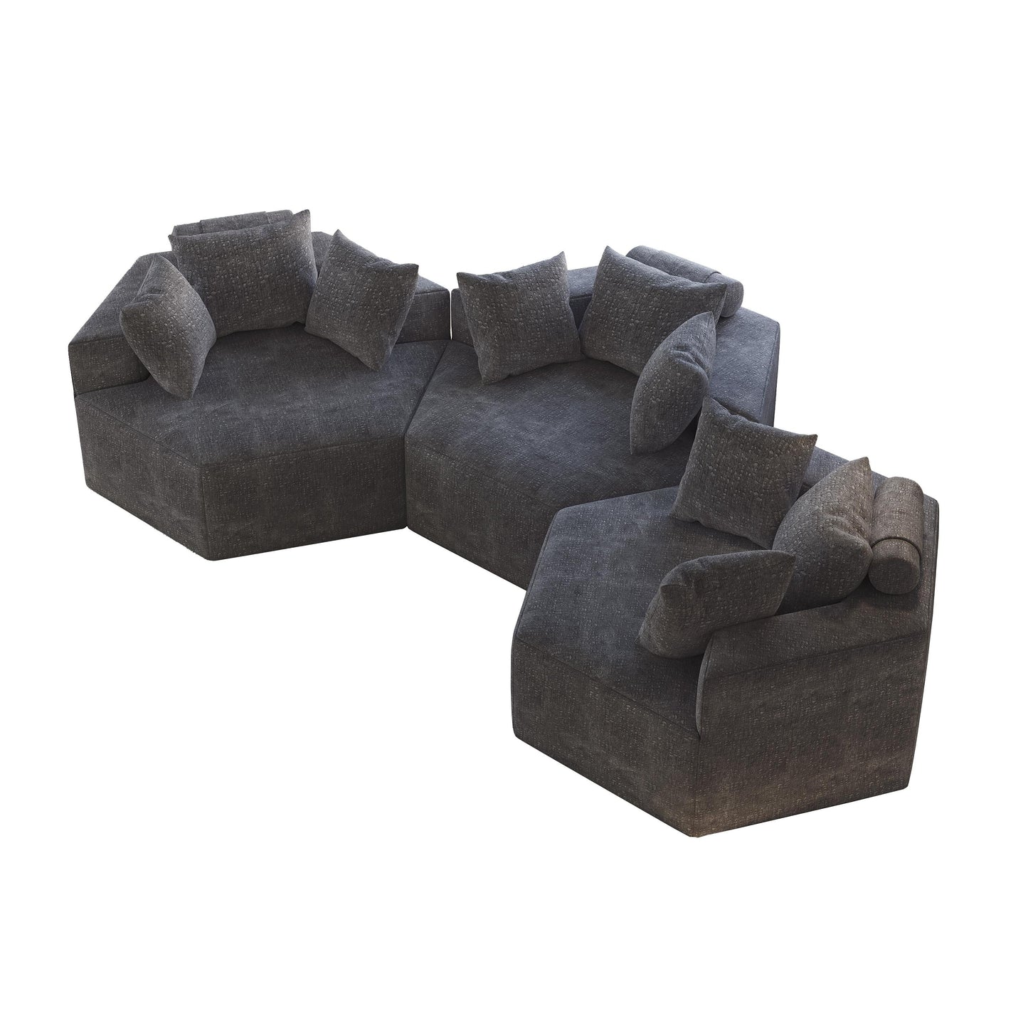 Canapé-lit simple gris moderne 54 en éponge chenille avec coussin de dossier pour salon