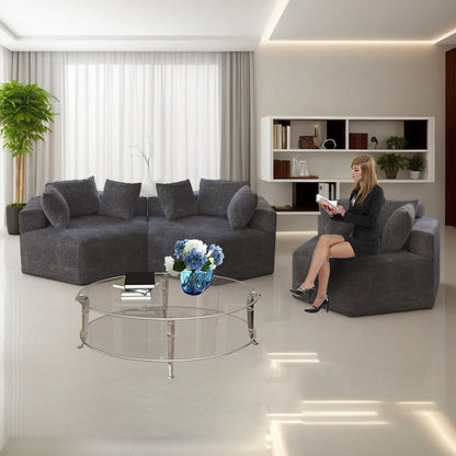 Canapé-lit simple gris moderne 54 en éponge chenille avec coussin de dossier pour salon