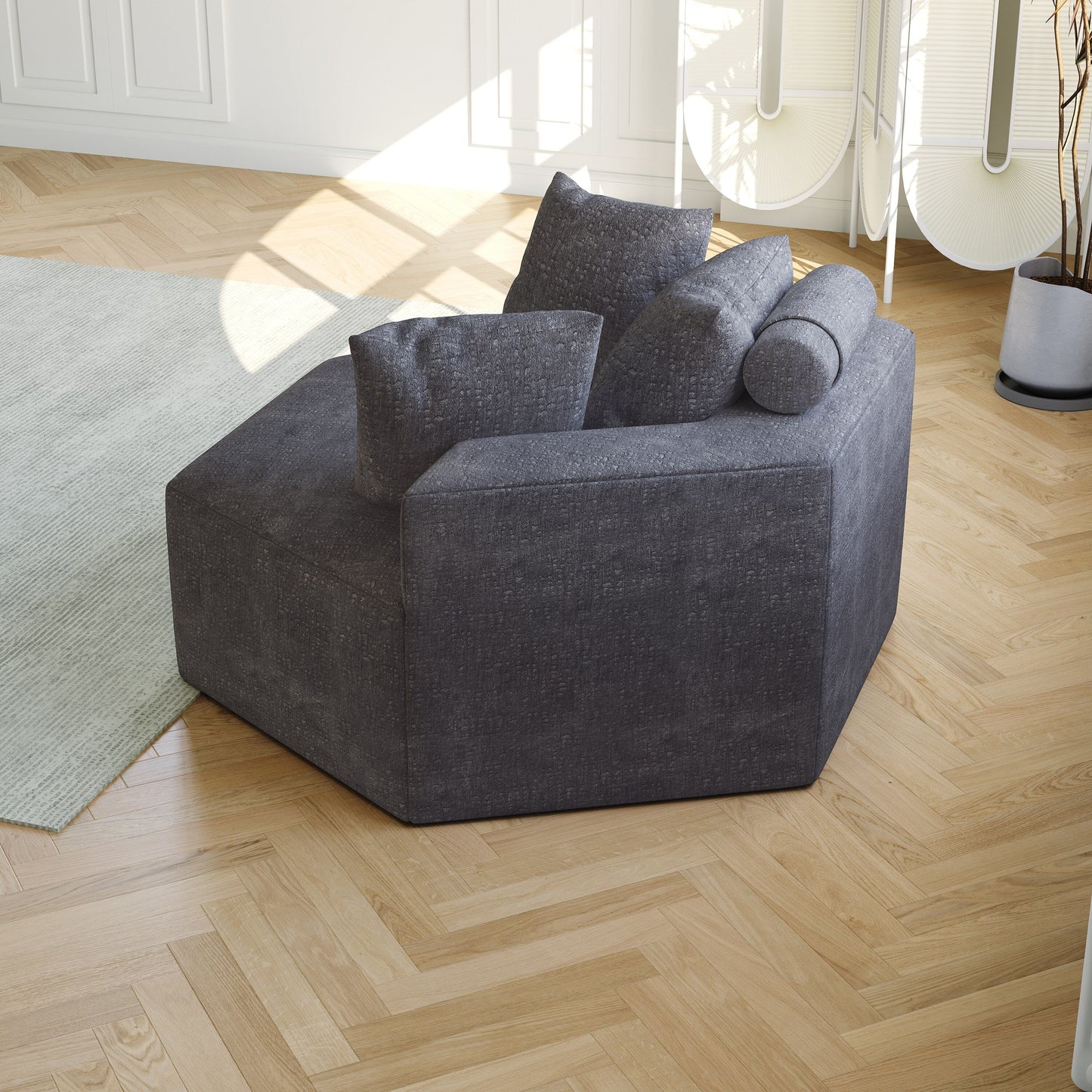 Canapé-lit simple gris moderne 54 en éponge chenille avec coussin de dossier pour salon