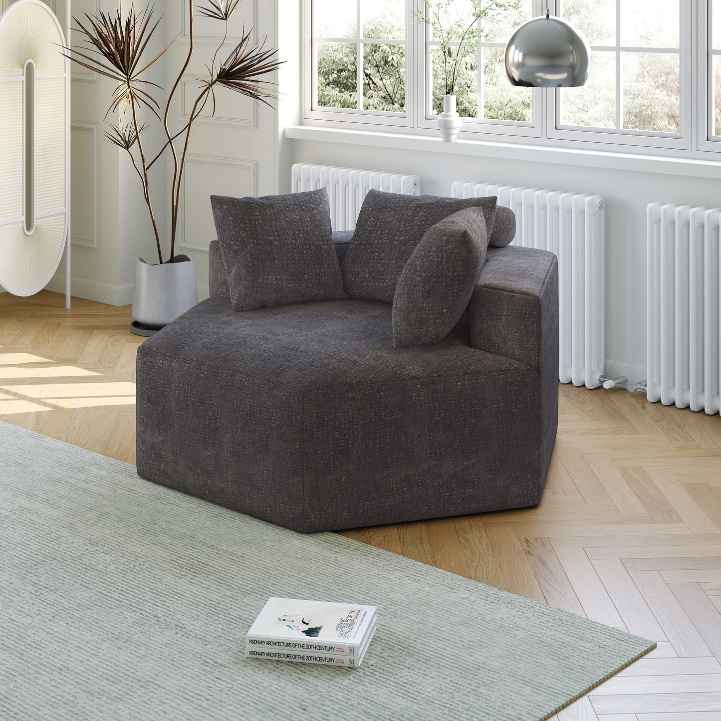 Canapé-lit simple gris moderne 54 en éponge chenille avec coussin de dossier pour salon