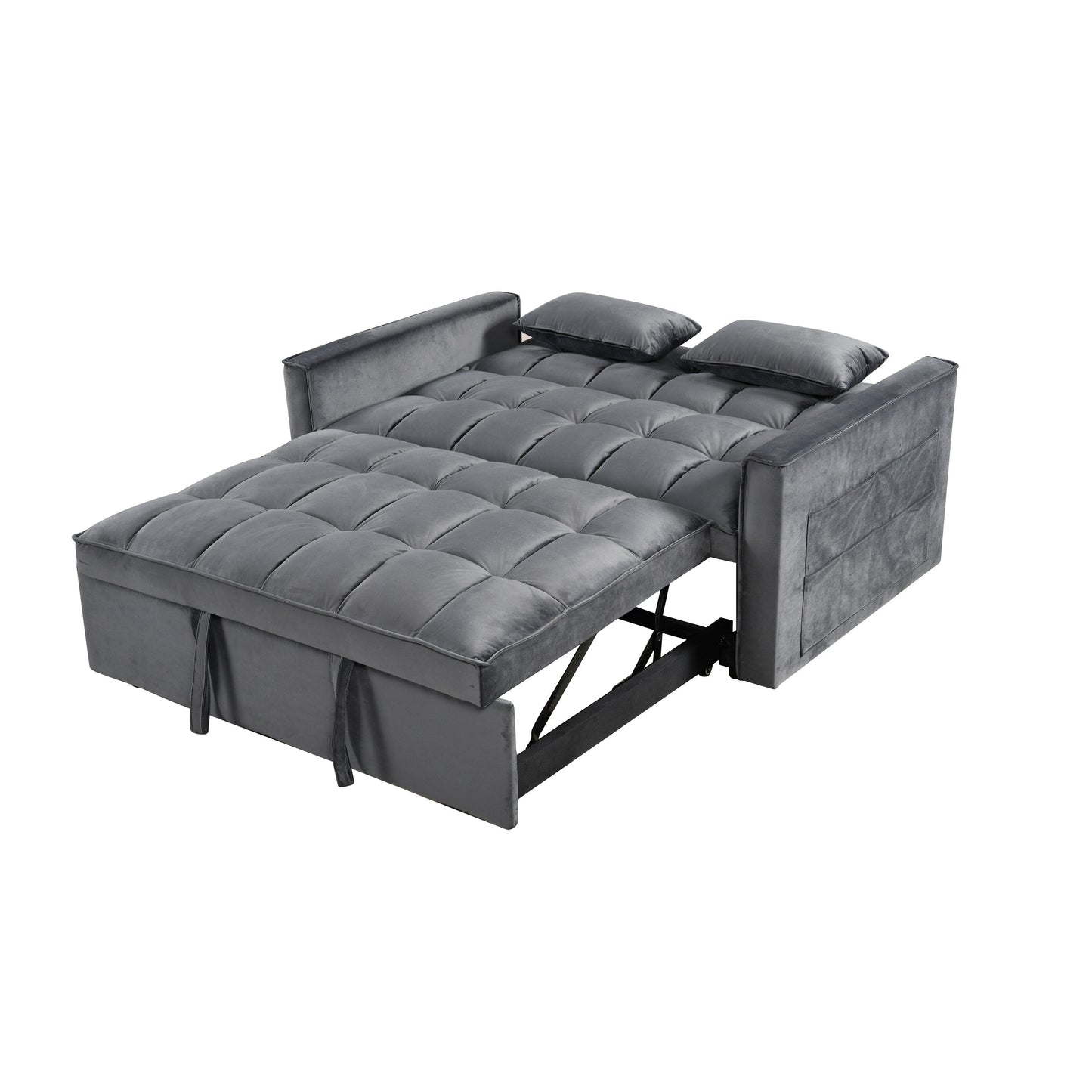 Canapé-lit convertible 3 en 1 gris moderne 55.12 en flanelle avec dossier réglable et espace de rangement pour le salon