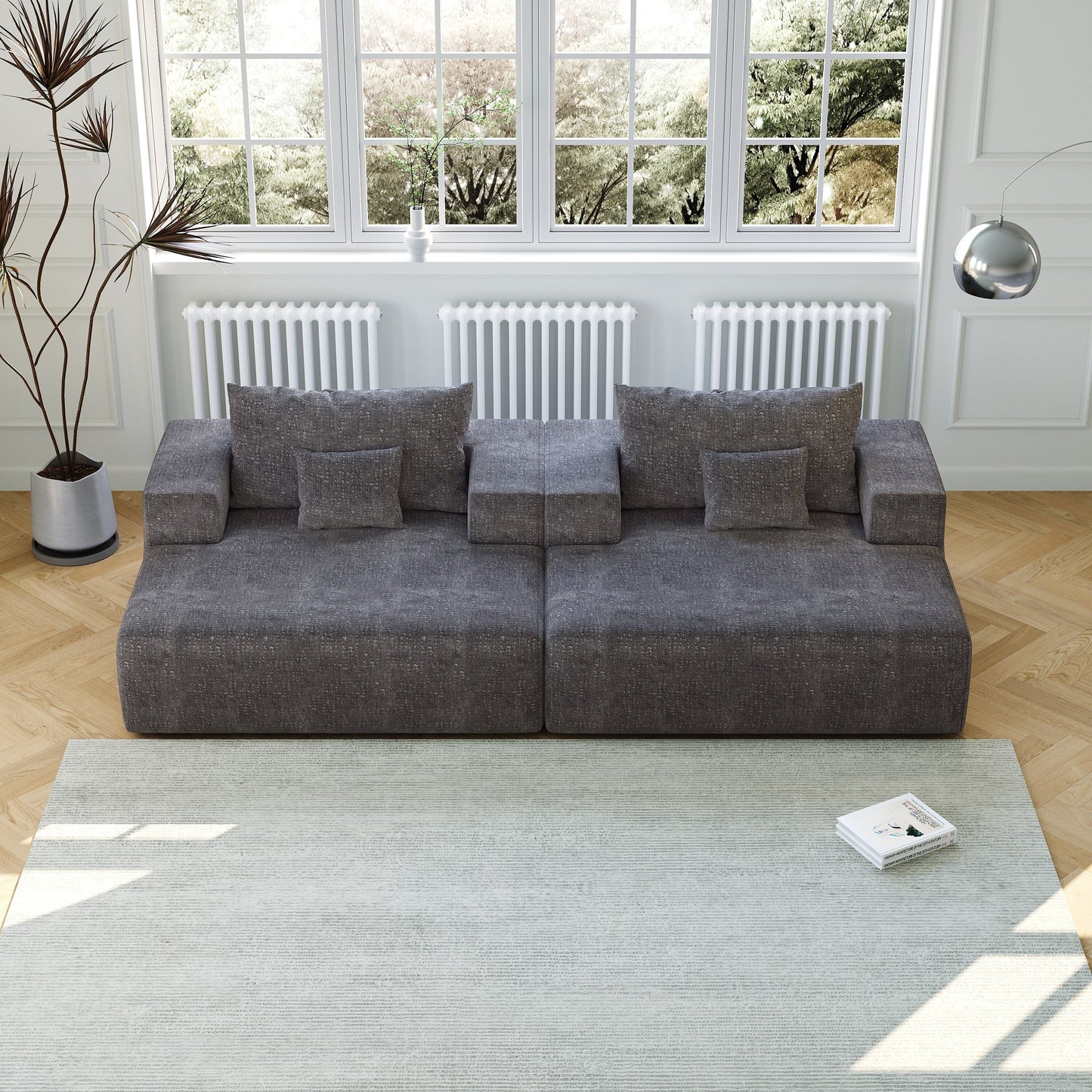 Canapé-lit simple gris moderne en éponge chenille 55 avec coussin de dossier pour salon