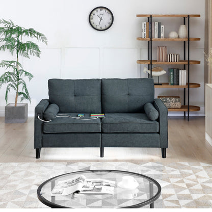 Canapé causeuse gris moderne en lin 57,87 $ avec lumières LED et 2 ports USB pour le salon