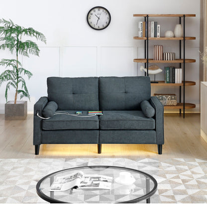 Canapé causeuse gris moderne en lin 57,87 $ avec lumières LED et 2 ports USB pour le salon