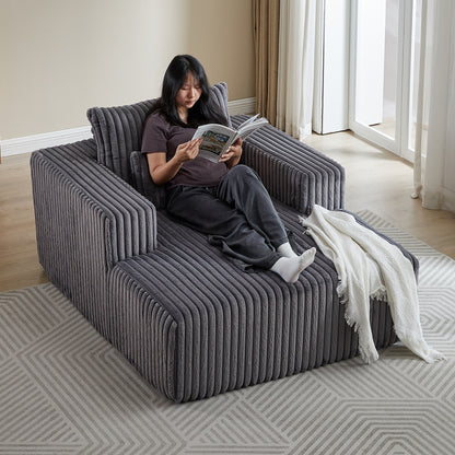 Fauteuil de salon gris moderne en velours côtelé éponge 62,5 avec 2 coussins pour salon