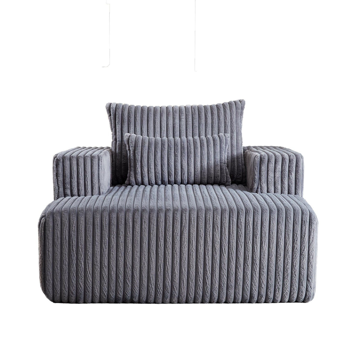 Fauteuil de salon gris moderne en velours côtelé éponge 62,5 avec 2 coussins pour salon
