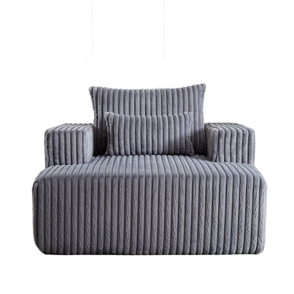 Fauteuil de salon gris moderne en velours côtelé éponge 62,5 avec 2 coussins pour salon
