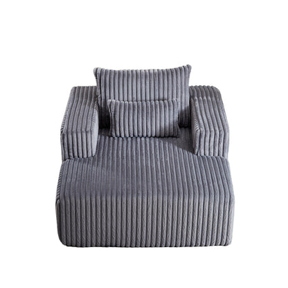 Fauteuil de salon gris moderne en velours côtelé éponge 62,5 avec 2 coussins pour salon