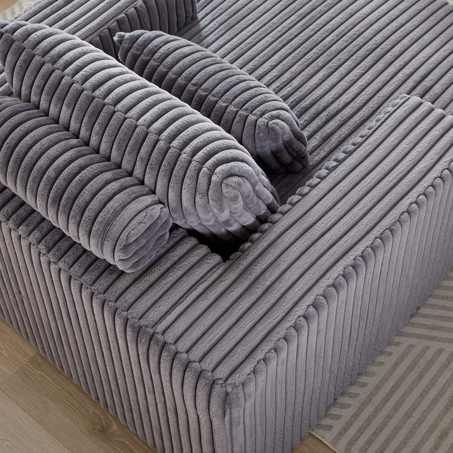 Fauteuil de salon gris moderne en velours côtelé éponge 62,5 avec 2 coussins pour salon