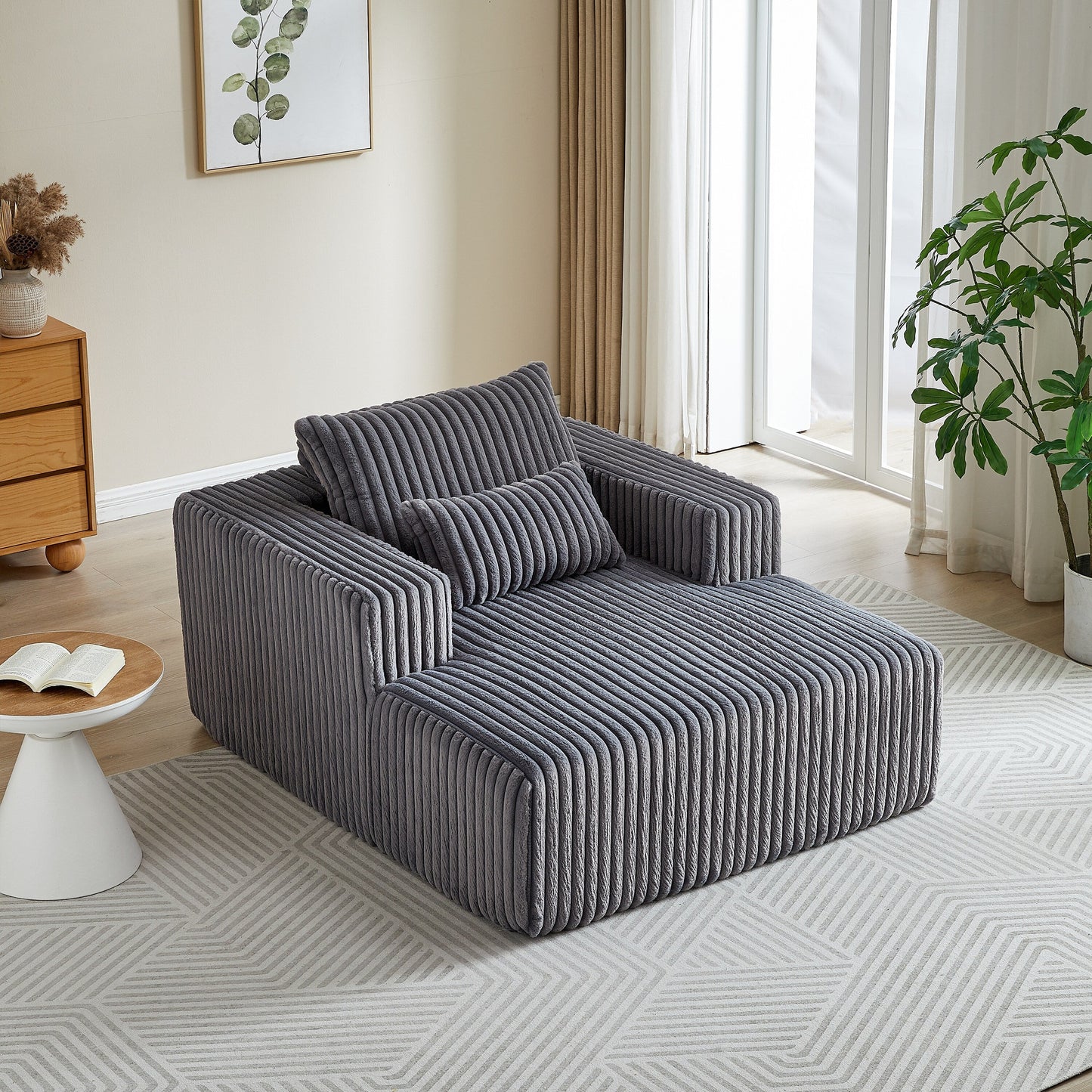 Fauteuil de salon gris moderne en velours côtelé éponge 62,5 avec 2 coussins pour salon