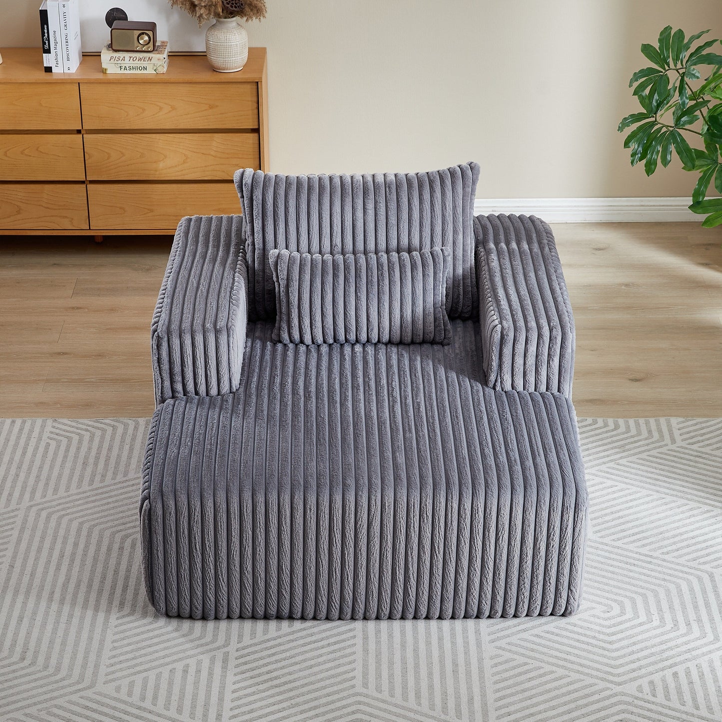 Fauteuil de salon gris moderne en velours côtelé éponge 62,5 avec 2 coussins pour salon