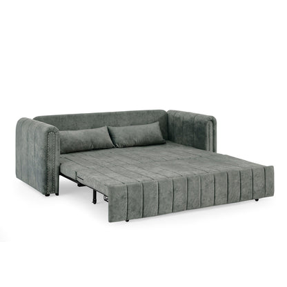 Canapé-lit gigogne 3 places 3 en 1 gris moderne 68 en mousse avec clous en cuivre et deux tiroirs