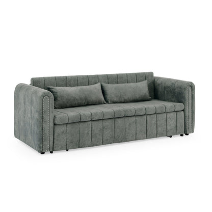 Canapé-lit gigogne 3 places 3 en 1 gris moderne 68 en mousse avec clous en cuivre et deux tiroirs