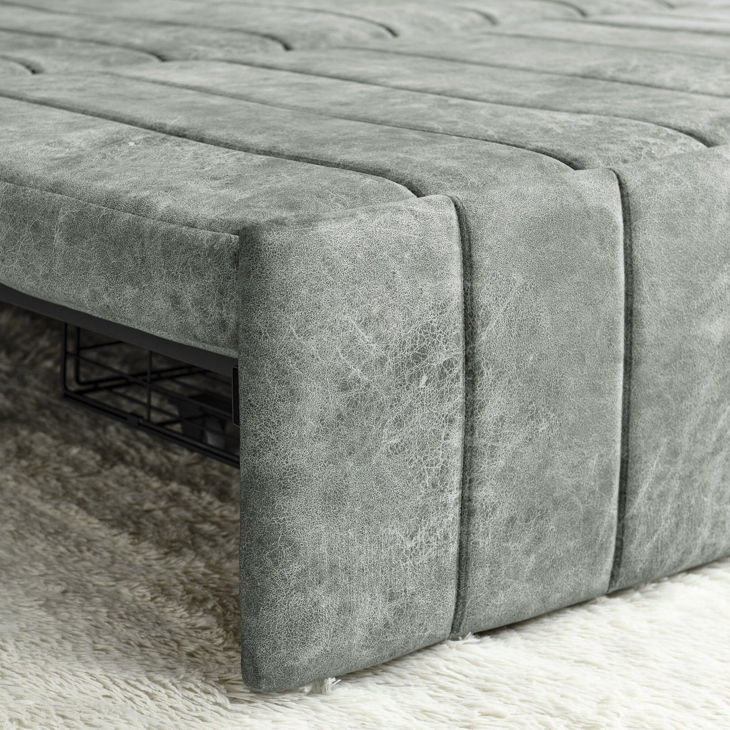 Canapé-lit gigogne 3 places 3 en 1 gris moderne 68 en mousse avec clous en cuivre et deux tiroirs