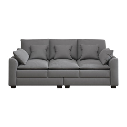 Canapé 3 places gris moderne en polyester 78,7 avec coussins et pieds en bois massif pour le salon