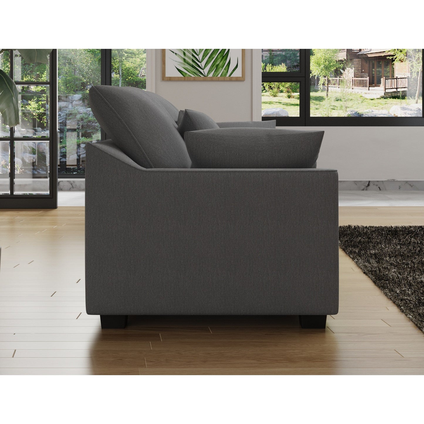 Canapé 3 places gris moderne en polyester 78,7 avec coussins et pieds en bois massif pour le salon