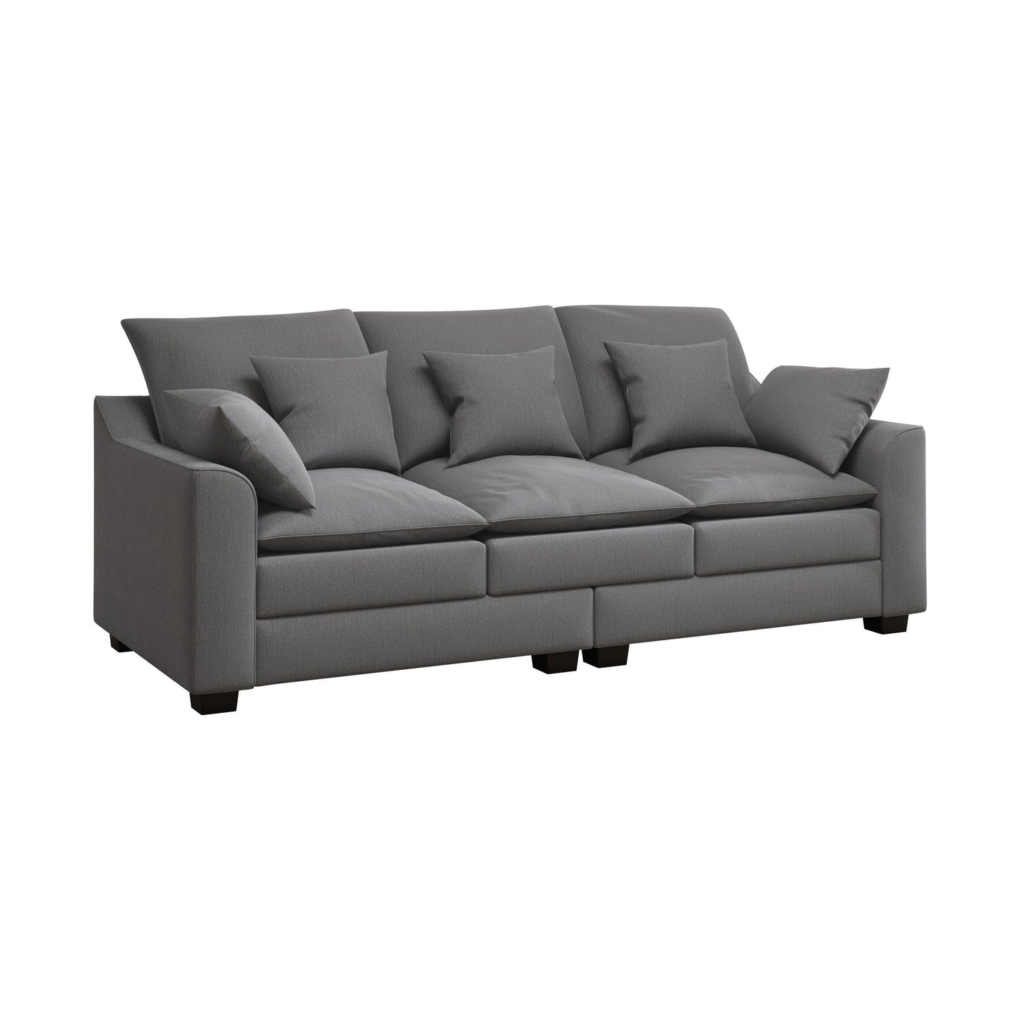 Canapé 3 places gris moderne en polyester 78,7 avec coussins et pieds en bois massif pour le salon