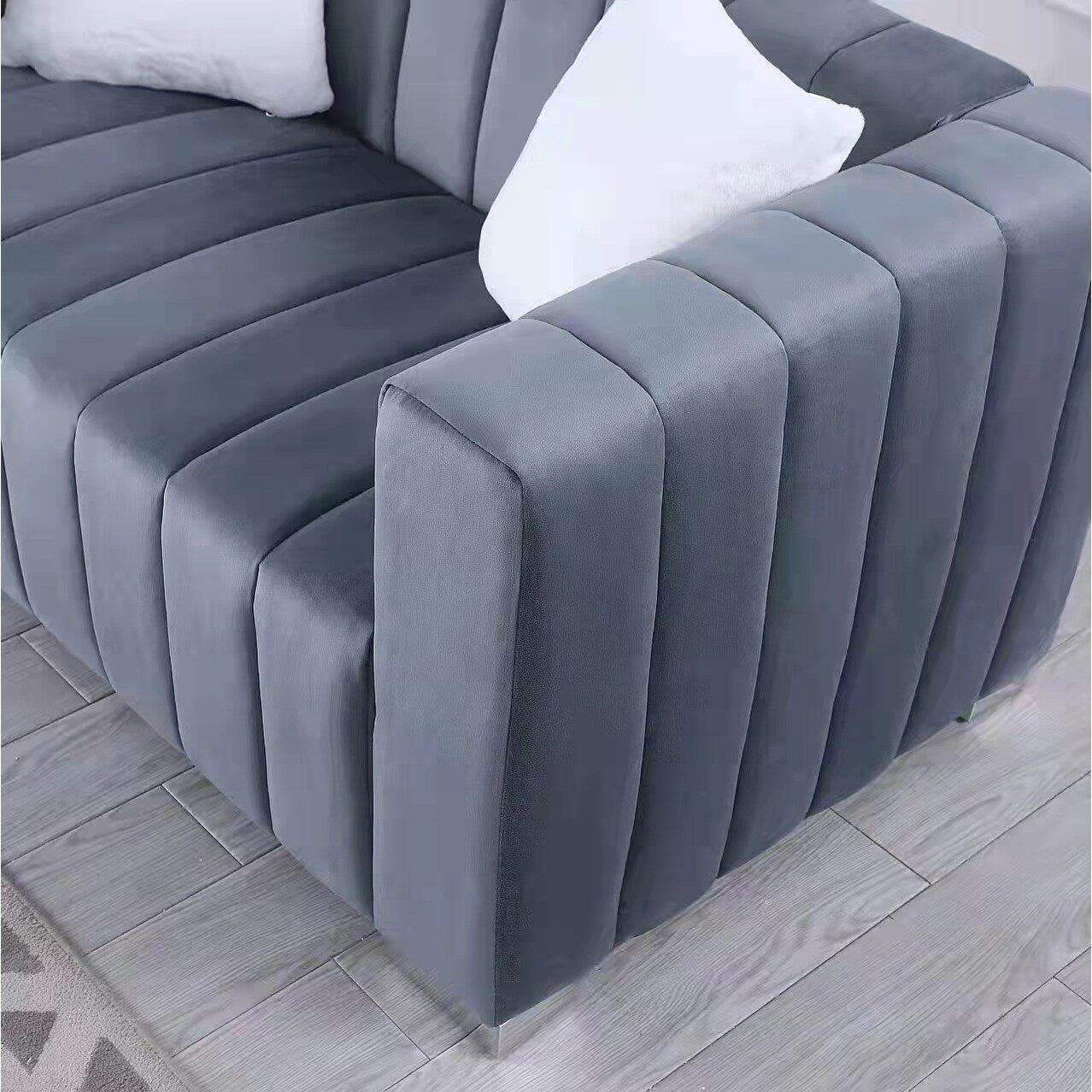 Canapé moderne en velours gris de 85,76 pouces avec coussins en mousse moelleux
