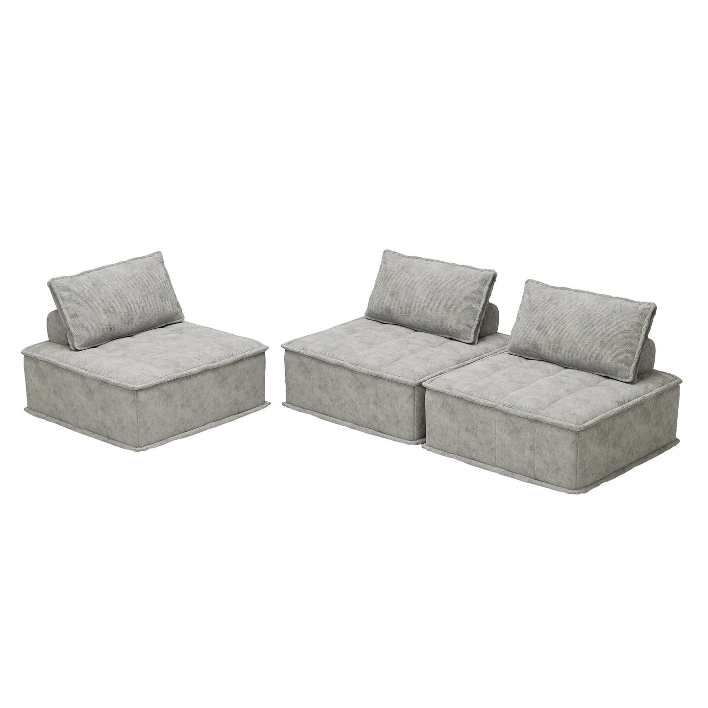 Ensemble de canapés modulaires carrés surdimensionnés gris 3 pièces en chenille avec coussins en mousse haute densité, combinaison libre