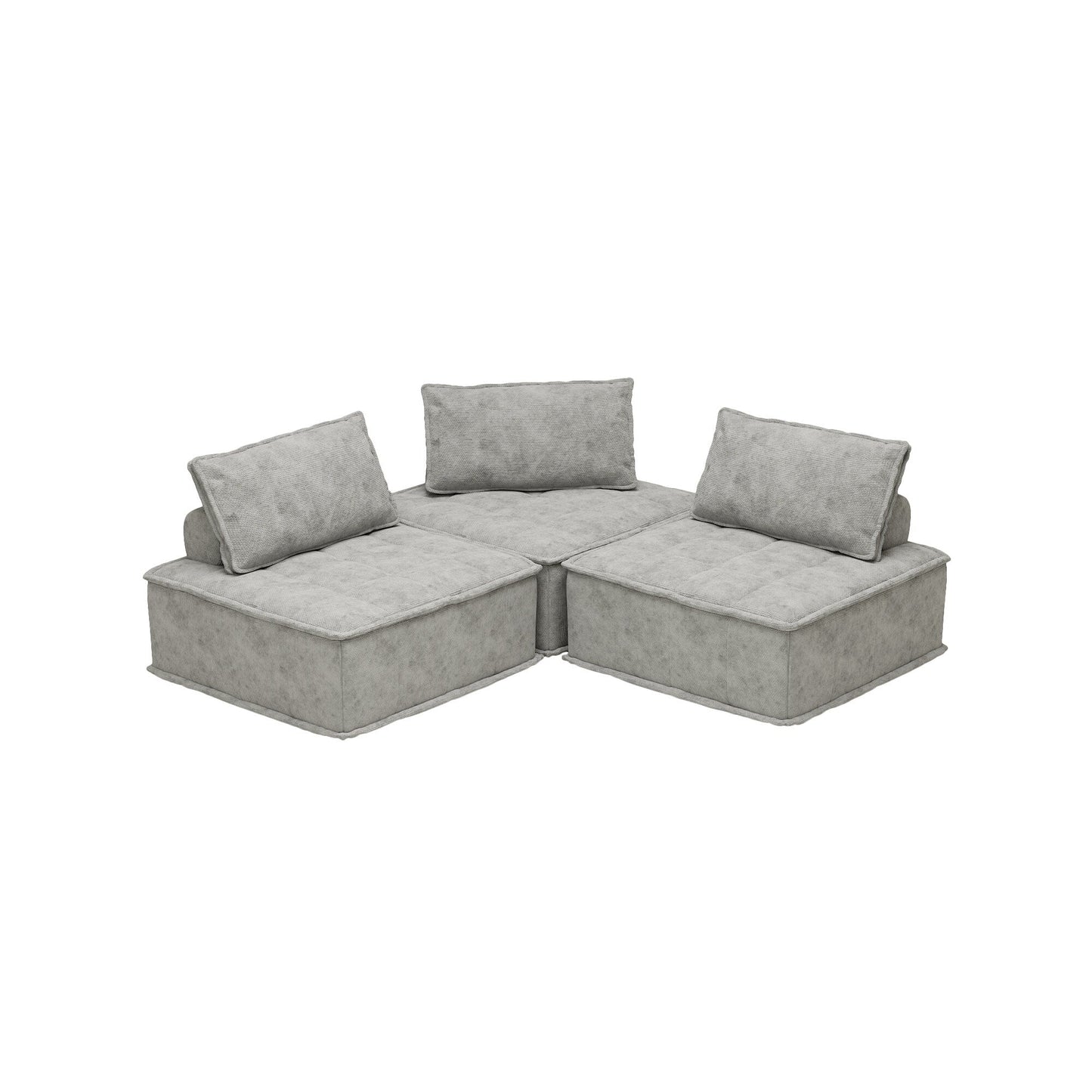 Ensemble de canapés modulaires carrés surdimensionnés gris 3 pièces en chenille avec coussins en mousse haute densité, combinaison libre