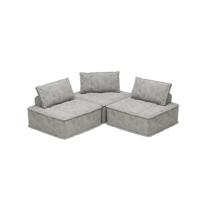 Ensemble de canapés modulaires carrés surdimensionnés gris 3 pièces en chenille avec coussins en mousse haute densité, combinaison libre
