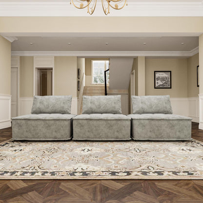 Ensemble de canapés modulaires carrés surdimensionnés gris 3 pièces en chenille avec coussins en mousse haute densité, combinaison libre