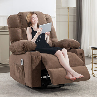 Fauteuil inclinable surdimensionné gris avec chauffage et massage, inclinaison à 150°, bascule à 30°, chargement USB et 2 porte-gobelets