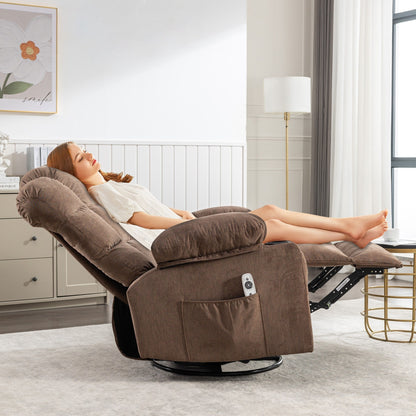 Fauteuil inclinable surdimensionné gris avec chauffage et massage, inclinaison à 150°, bascule à 30°, chargement USB et 2 porte-gobelets