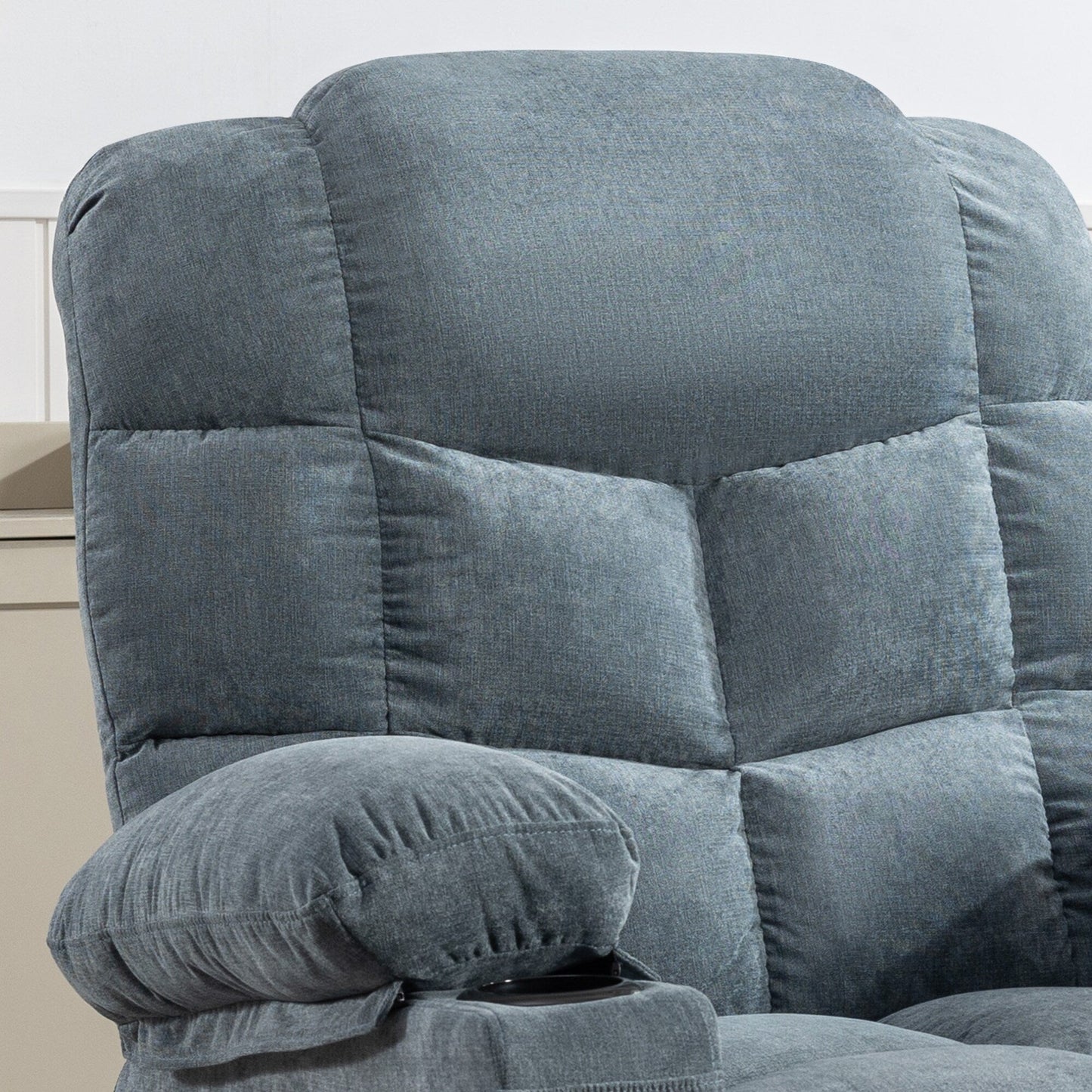 Fauteuil inclinable surdimensionné gris avec chauffage et massage, inclinaison à 150°, bascule à 30°, chargement USB et 2 porte-gobelets