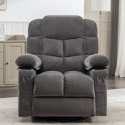 Fauteuil inclinable à bascule surdimensionné gris avec massage et chauffage, 2 porte-gobelets, port de chargement USB, inclinaison à 150° et bascule à 30°