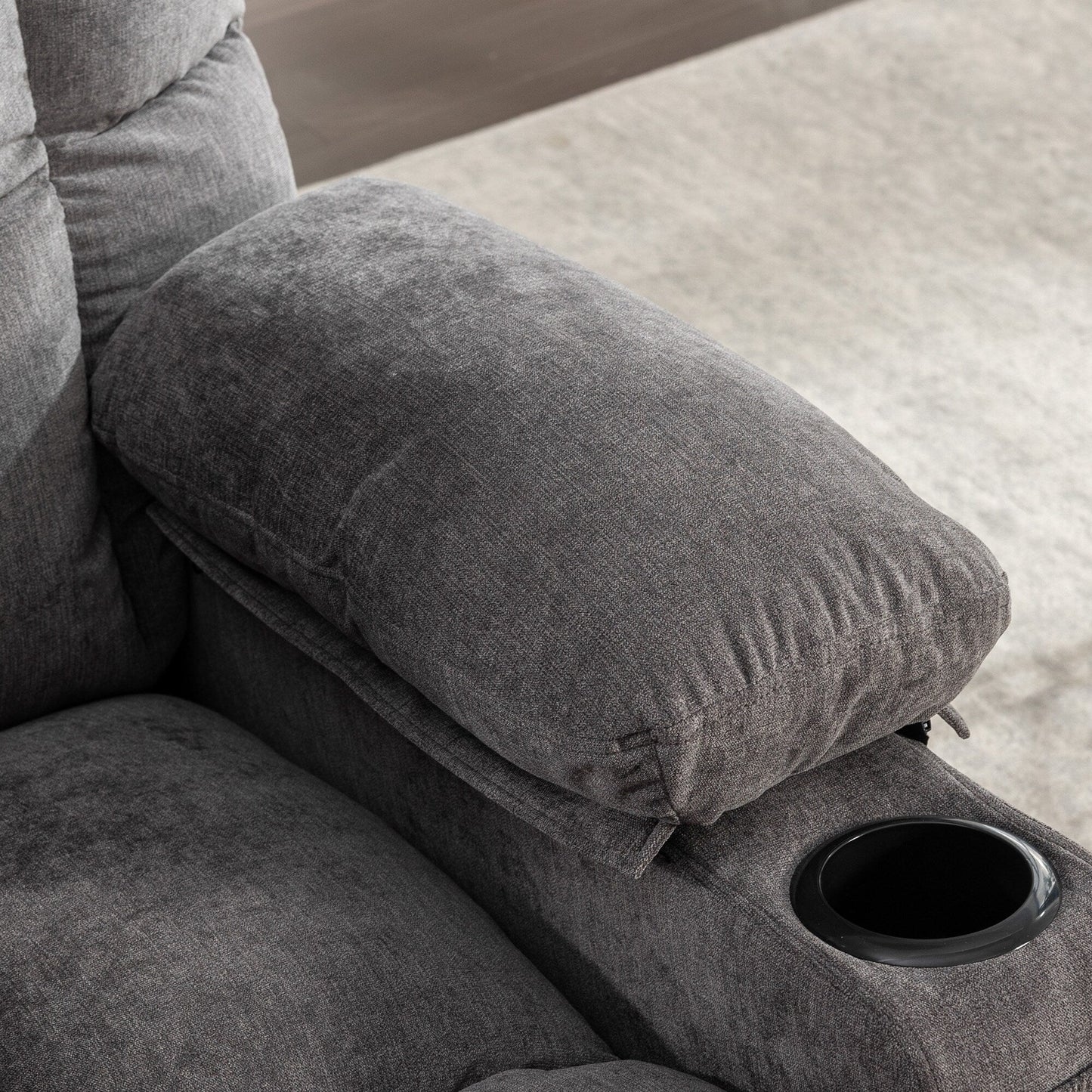 Fauteuil inclinable à bascule surdimensionné gris avec massage et chauffage, 2 porte-gobelets, port de chargement USB, inclinaison à 150° et bascule à 30°