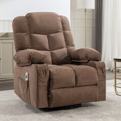Fauteuil inclinable à bascule surdimensionné gris avec massage et chauffage, 2 porte-gobelets, port de chargement USB, inclinaison à 150° et bascule à 30°