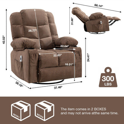 Fauteuil inclinable à bascule surdimensionné gris avec massage et chauffage, 2 porte-gobelets, port de chargement USB, inclinaison à 150° et bascule à 30°