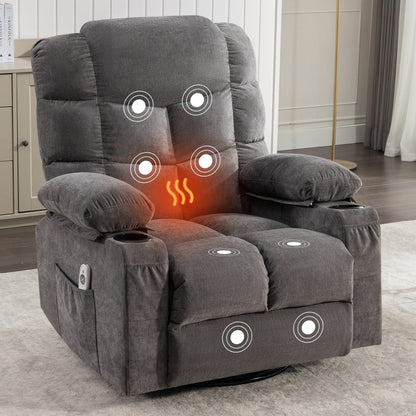 Fauteuil inclinable à bascule surdimensionné gris avec chauffage et chargement USB