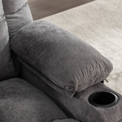 Fauteuil inclinable à bascule surdimensionné gris avec massage, chauffage, port USB et porte-gobelets