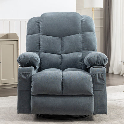 Fauteuil inclinable à bascule surdimensionné gris avec massage par vibration, chauffage, port USB, deux porte-gobelets et poches latérales