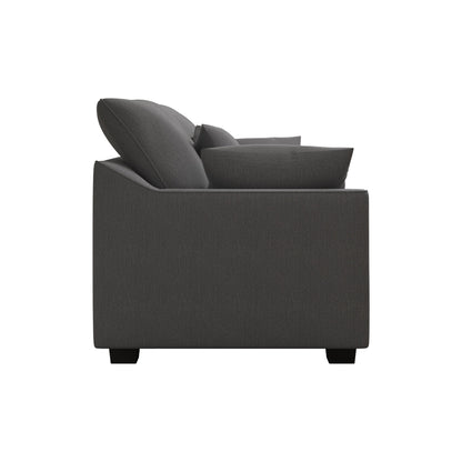 Canapé 3 places en polyester gris avec coussins et pieds en bois