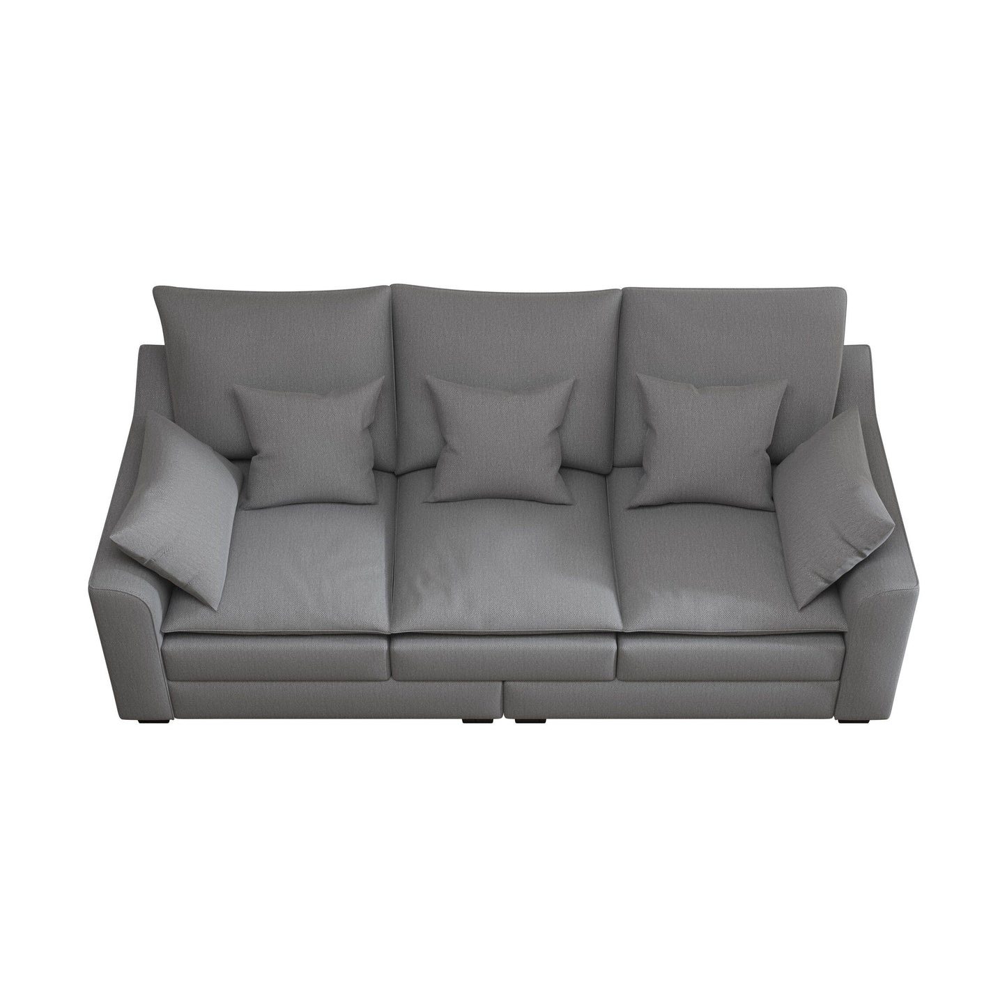 Canapé 3 places en polyester gris avec coussins et pieds en bois