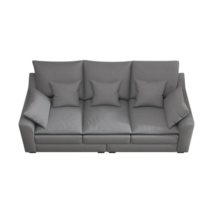 Canapé 3 places en polyester gris avec coussins et pieds en bois